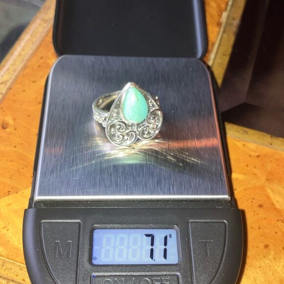 Natural Royston Turquoise Sterling Silver Heart Ring Size 8 - Picture 8 of 9